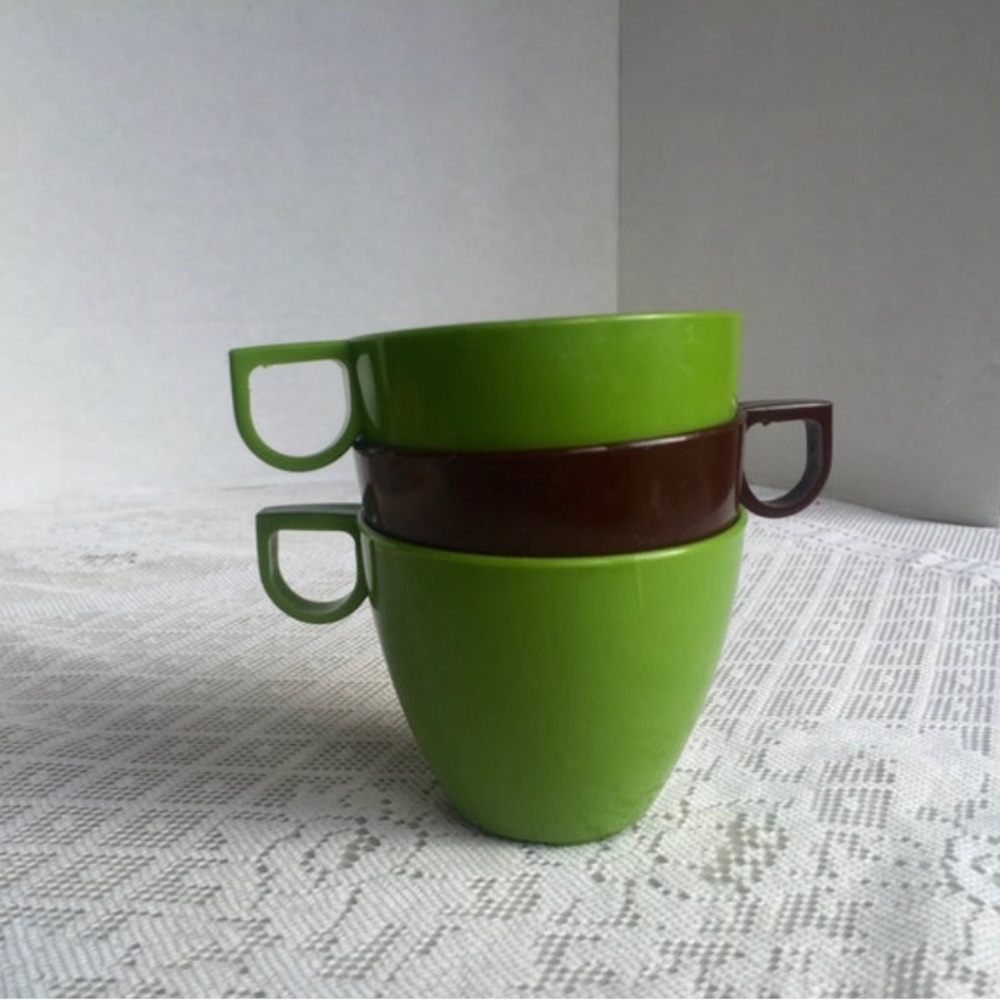 Green and Brown Melamine Cups Set of Three
